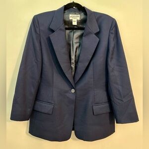 Pendleton Virgin Wool Blazer Womens 12 Navy Blue Single Breast Button Pockets